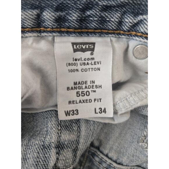 Levis 550 Mens Relaxed Fit Tapered Leg Light Jeans 100% Cotton, Size 33x34 - Picture 6 of 7